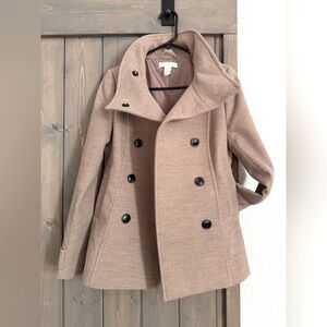 H&M Women's Double-Breasted Tan / Light Heather Brown Pea Coat Size 6 EUC